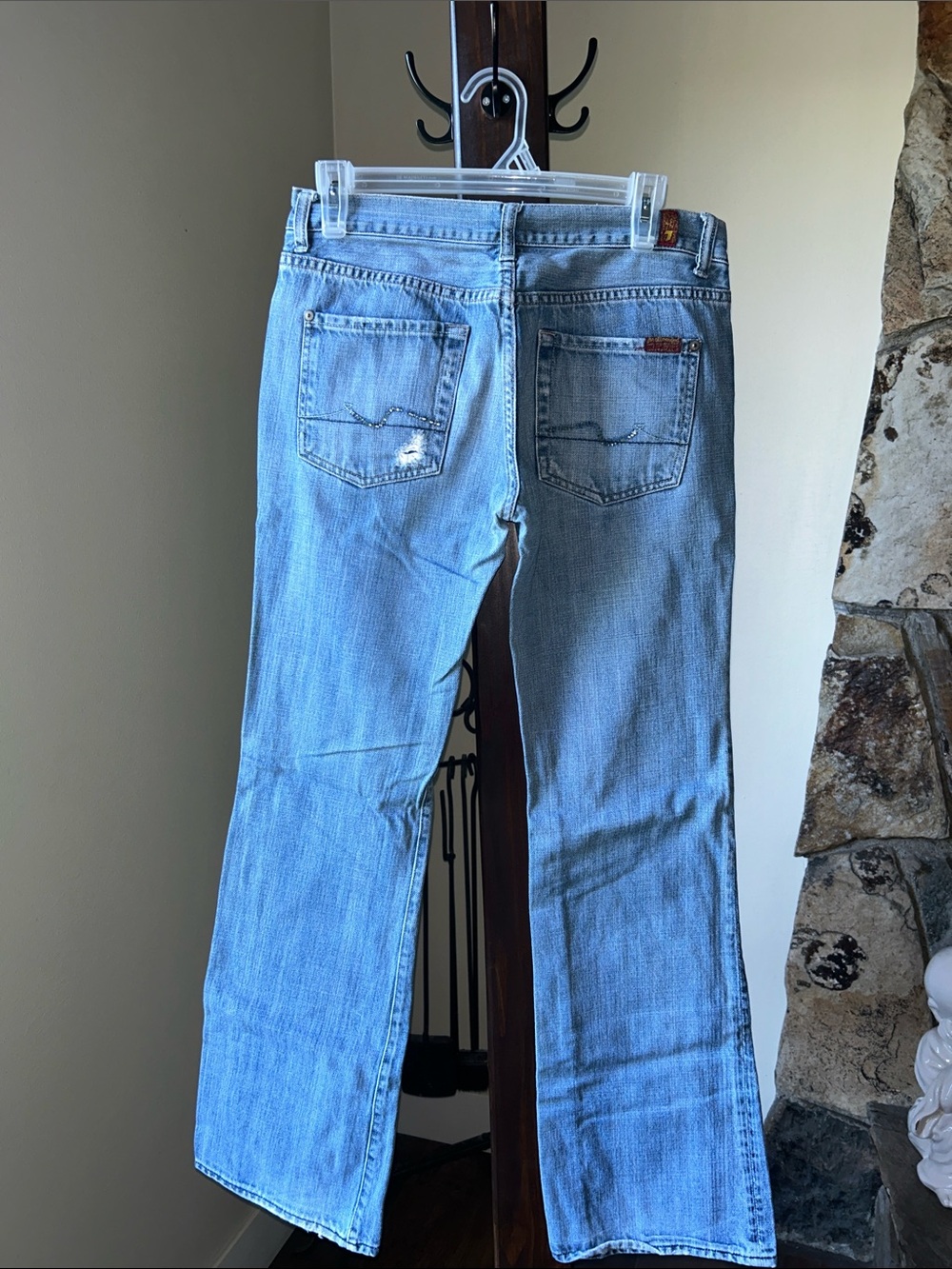 7 For All Mankind Light Blue Denim Jeans with Subtle Back Pocket Detail